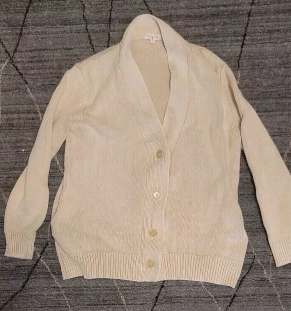 DEMYLEE Wool Cotton Blend Ivory Sweater Grandma Cardigan Sz S